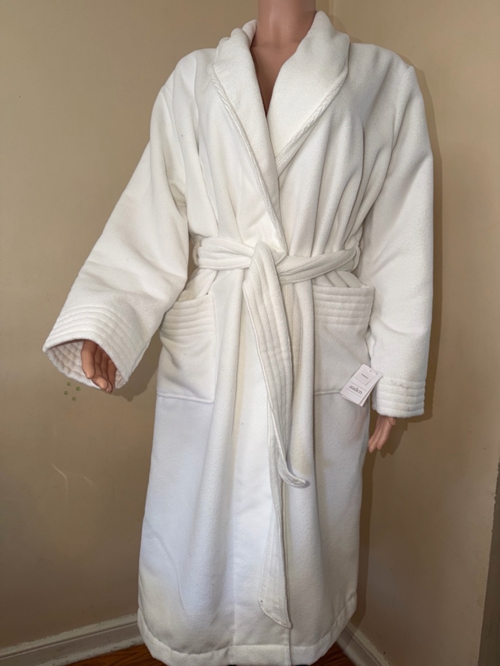 Auden White Plush shawl collar robe  with Belt